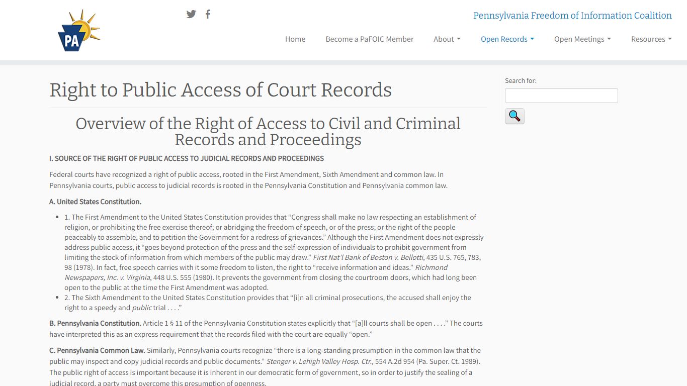 Right to Public Access of Court Records – PaFOIC