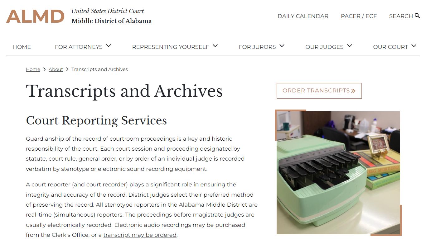 Transcripts and Archives | United States District Court