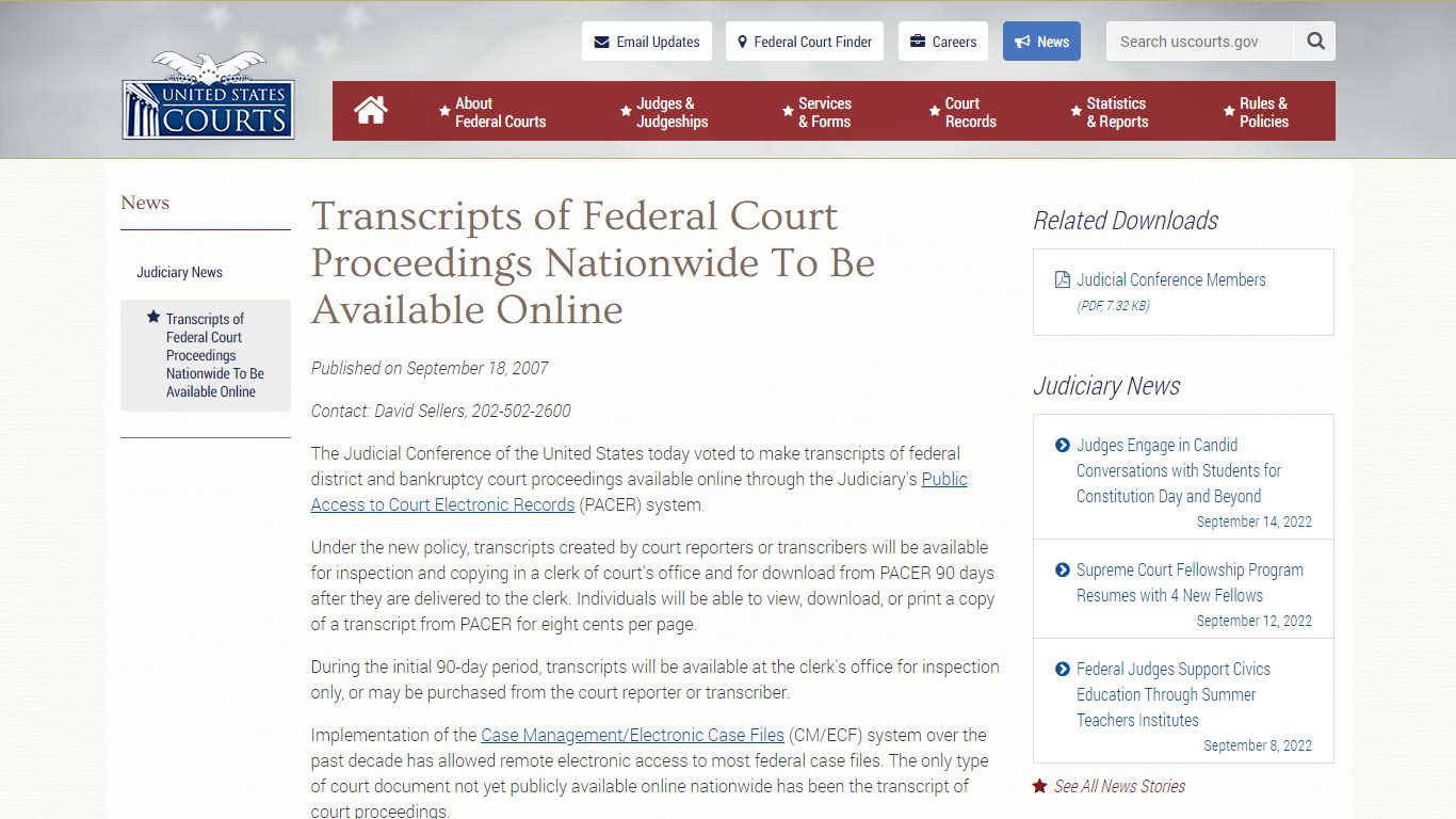 Transcripts of Federal Court Proceedings Nationwide To Be Available ...